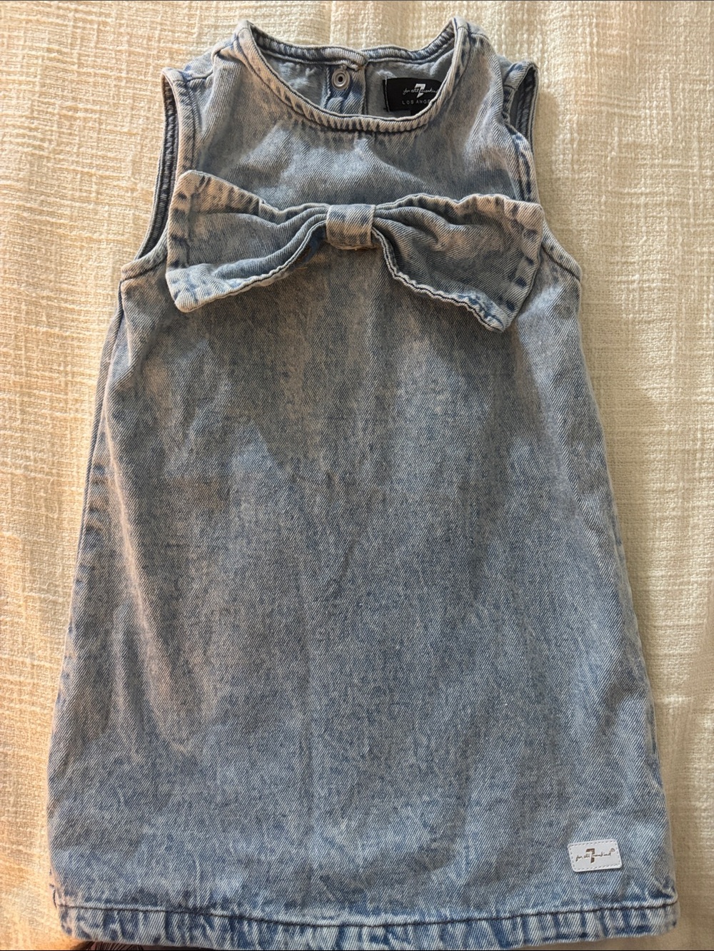 7 For All Mankind Light Blue Denim Tank Dress with Front Bow